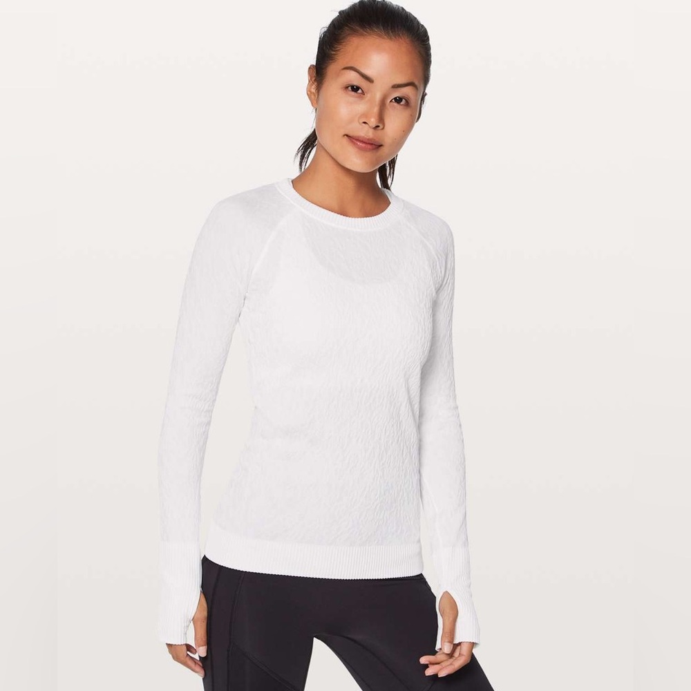 Lululemon Rest Less Pullover White Thumbhole Long Sleeve Top